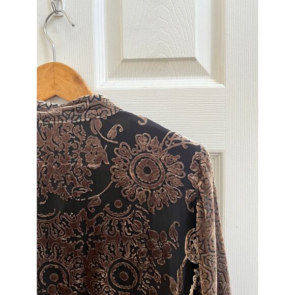 Vintage Yin Lin Silk Blend Velvet Burnout Button Front Duster Topper Medium - Picture 9 of 16